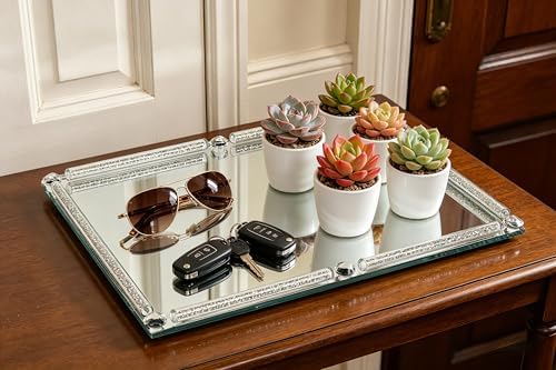 Large Mirror Perfume Tray for Dresser,Silver Crushed Diamond Filled - Image 5