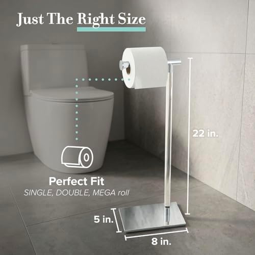 Gatco 1331C Modern Rectangle Base Freestanding Toilet Paper Holder, Chrome/Acrylic, Weighted Base Bathroom Tissue Stand 22.25" - Image 4