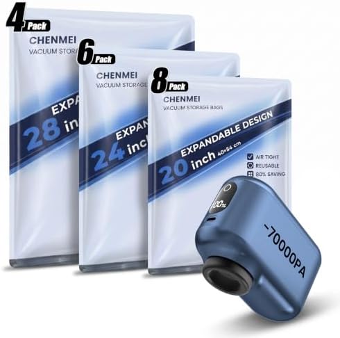 18-Pack Vacuum Storage Bags for Travel with 70KPA Rechargeable Pump,3 Sizes by SmartComfortSimpleLiving