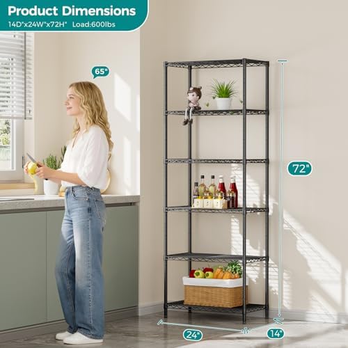 SINGAYE 6 Metal Shelves Wire Shelving Storage Shelf Adjustable Unit Pantry - Image 3