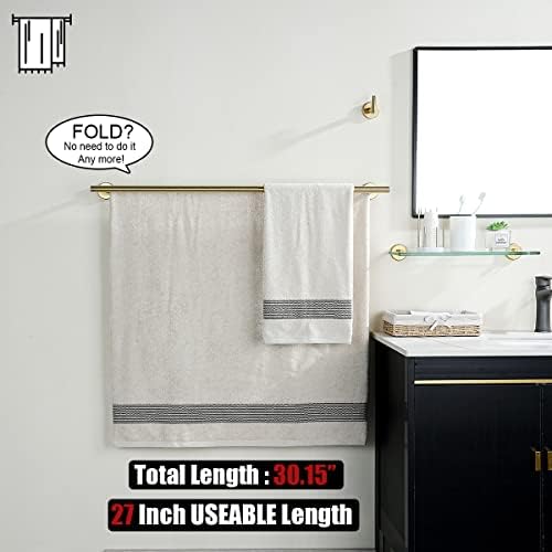 JQK Double Bath Towel Bar, Brushed Gold 30 Inch 304 Stainless Steel Thicken 0.8mm Towel Rack for Bathroom, Towel Holder Wall Mount, 27 Inch Useable Length, TB100L27-BG - Image 3
