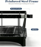 Large Dish Drying Rack for Kitchen Counter, Detachable Large Capacity Dish Drainer Organizer, 2-Tier Dish Racks with Utensil Holder, Black - Image 5