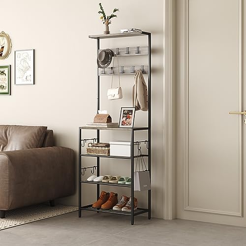 HOMEFORT Coat Rack with Shoe Storage, 5-Tier Shoe and Coat Rack with 9 Clothes Hooks, Freestanding Hall Tree Organizer for Entryway, Bedroom,Grey - Image 3