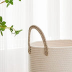 VIPOSCO 30L Small Woven Laundry Basket Hamper, White Brown - Image 3