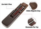 Top Grain Genuine Leather 3 Pen/Pencil Tray Case Holder, Minimalist Fashion Design, Handmade, Magnetic Closing with Drawer Design, Gift Choice for Man/Woman/Office, Glossy Coffee, 3 Slots - Image 6