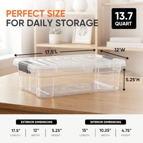 Superio 13.7 Quart Clear Plastic Storage Bin with Lid, Stackable Organizer Box, BPA-Free Storage Container for Home, Garage, School & Office, 2 Pack - Image 3