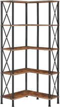 HOOBRO Corner Bookshelf, 5-Tier L-Shaped Bookcase, Industrial Open Display Shelf Tall Storage Organizer, Vertical Storage Rack, for Living Room, Home Office, Rustic Brown and Black BF60SJ01 by HOOBRO