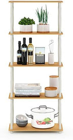Furinno TURN-S-TUBE Storage Shelves, 5-Tier Book Shelf, Corner Shelf, Toolless Open Shelves, Classic Tubes, for Organization and Storage, Living Room, Garage, Home Office, Beech - Image 5