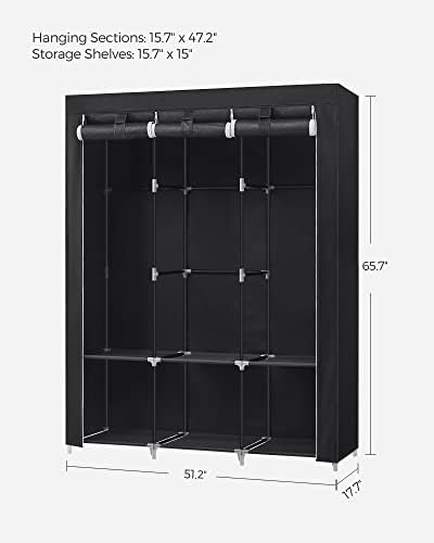 SONGMICS Portable Closet with Cover, 3 Hanging Rods and Shelves - Image 5