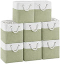 11x11 Inch Cube Storage Bins, 8 Pack Collapsible Fabric Storage Cubes with Rope Handles, Waterproof Foldable Storage Baskets for Cube Shelves, Closet, Clothes, Toys, Books, White & Green by MSHABOOR