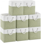 11x11 Inch Cube Storage Bins, 8 Pack Collapsible Fabric Storage Cubes with Rope Handles, Waterproof Foldable Storage Baskets for Cube Shelves, Closet, Clothes, Toys, Books, White & Green by MSHABOOR