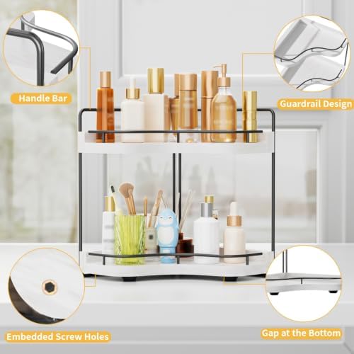 2-Tier Corner Bathroom Counter Organizer, Larger Size, White - Image 4