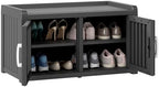 2-Tier Storage Bench, Waterproof UV-Resistant Outdoor Shoe Storage Cabinet with 2 Doors & Adjustable Shelves for Indoor Outdoor Entryway, Hallway, Living Room (Black) by NBYSGO