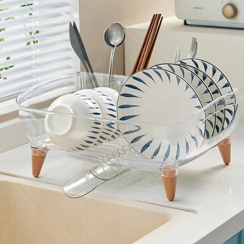 Dish Rack, Dish Drying Rack for Kitchen Counter, Dish Drainer with Drainboard Set and Utensil Holder, Sink Drying Dish Strainer Rack (Clear) - Image 4