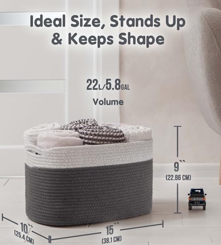 CHAT BLANC Cotton Rope Baskets for Organizing I Storage Baskets for Shelves | Rope Basket for Storage, Small Laundry Baskets, Woven Baskets for Storage, Dog Toy Bin, Baby Basket, Gray & Graphite 3Pack - Image 4