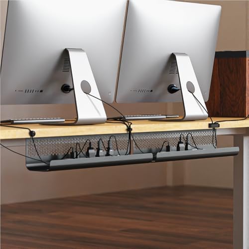 KHAMAL Cable Management Under Desk 52PCS - Cable Management Tray Kit Ventilated Hexagonal Design with Cable Clips, Wire Ties, Cord Holder & Screws for Office, Home - 4 Black Sets - Image 7