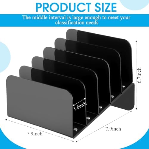 Chunful Acrylic Desk Organizer, 5 Section Desk File Holder Sorter Stand Rack Vertical Organizer Desktop Vinyl Storage Display for Record Album Book Magazine Document Home Office(Black) - Image 2