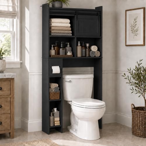 kepptory 30" W Over the Toilet Cabinet with Sliding Barn Door，Black by kepptory