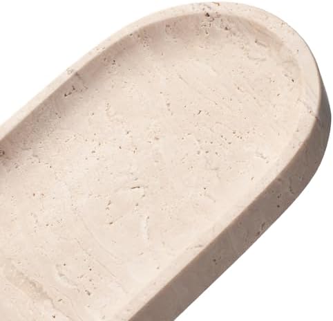 Oval Travertine Stone Tray for Jewelry, Candles, Perfume, Decorative Marble Bathroom Tray for Countertop Organizer 9.8inch x 3.9inch x 0.7inch - Image 5