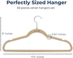 SereneLife 50 Pack Velvet Hangers - Non-Slip Felt Hangers with 360° Swivel Hook, Space-Saving, Ultra-Thin, Lightweight for Shirts, Sweaters, Hoodies, Kids Clothes & Dresses (Ivory) - Image 2