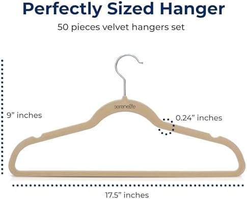 SereneLife 50 Pack Velvet Hangers - Non-Slip Felt Hangers with 360° Swivel Hook, Space-Saving, Ultra-Thin, Lightweight for Shirts, Sweaters, Hoodies, Kids Clothes & Dresses (Ivory) - Image 2