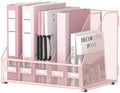 5 Vertical Compartments Magazine File Holder, Metal Binder Organizer, Pink by JMHUD