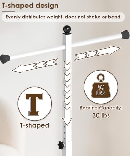43-49 Inch Adjustable Shopping Bag Rack with Wheel, Heavy Duty Metal T-shaped Grocery Bag Holder for Retail Stores, Large Bag Display Stand for Malls,Vendor,Boutique,Trade Show, 4 Arms,White - Image 2