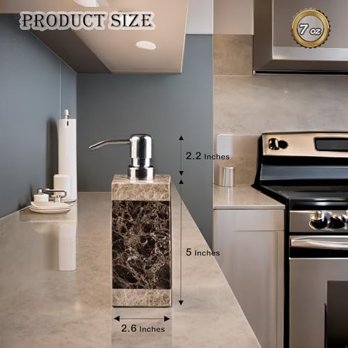 Hand Liquid&Lotion Soap Dispenser Pump Bottle Natural Marble for Kitchen Bathroom Countertop Laundry Room Holds Dish Soap Shampoo Laundry Liquid Shower Gel(Coffee Colour) - Image 4