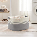 86L Large Woven Laundry Basket Hamper with Leather Handles,Grey - Image 3