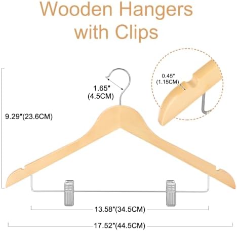 TOPIA HANGER Wooden Suit Hangers with Adjustable Metal Clips (20 Pack), Solid Smooth Wood Clothes Hangers, 360° Swivel Hook, Premium Pants Hangers for Clothes Coat, Jeans, Blouse-Natural, CT28N20 - Image 3