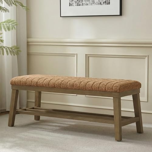 VKNOW Entryway Bench, Storage Shoe Bench with Rubberwood Legs, Orange - Image 7