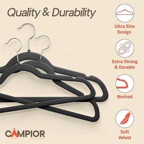 Black Velvet Hangers 150 Pack – 360° Swivel Hook, Non-Slip and Space Saving Hangers, Heavy-Duty 11 lbs Weight Capacity - Smooth Velvet Finish for Crease-Free Clothes and Effortless Closet Organization - Image 4