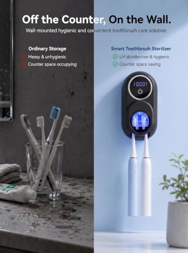 Toothbrush Holders for Bathroom, Toothbrush Sanitizer Holder Tooth Brush Wall-Mounted Cleaner Organizer Auto-Inductive Cover, Air Drying Fits Most Electric, Manual, Kids’ Toothbrushes - Black - Image 5