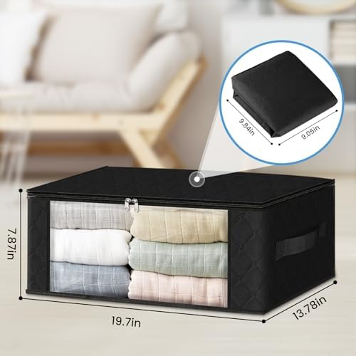 HomeHacks 8-Pack Clothes Organizer Storage Bags, 35L Storage Bins, Black - Image 2