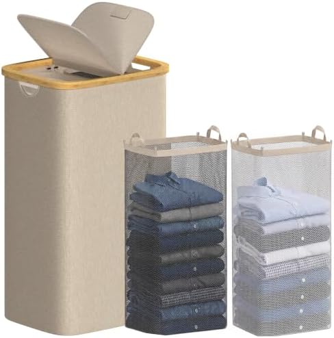 efluky Double Laundry Hamper with Lid and 2 Removable Bags, Oat by efluky