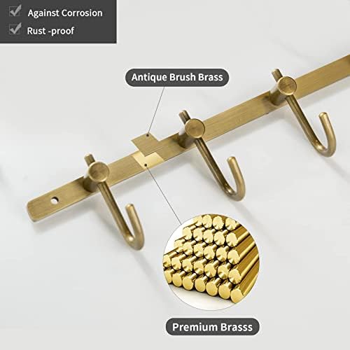 WINCASE Antique Brass Hooks, 8 Hook Coat Rack, Bath Wall Mounted Vintage Brushed Brass Bathroom Row Hooks Rustic Towels Coats Hooks - Image 4