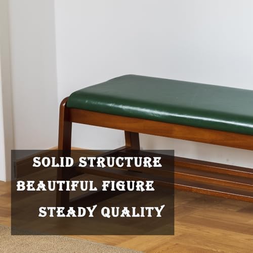 latifolia Solid Wood Bench, Entryway Shoe Bench with Cushion, 2 Tier Shoe Storage Organizer for Hallway, Living Room(Green,31.50''L) - Image 3