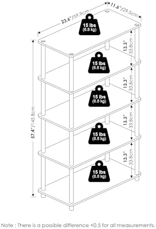Furinno TURN-N-TUBE Storage Shelves, 5-Tier Book Shelf, Corner Shelf, Toolless Open Shelves, for Organization and Storage, Living Room, Garage, Home Office, Walnut - Image 3