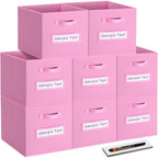 Fabric storage cubes (8 Pack) 13 Inch Cube Storage Bin, cube organizer bins with 8 Labels Window Cards & a Pen, Foldable cube organizer bins and Storage Box, Light Pink by Artsdi