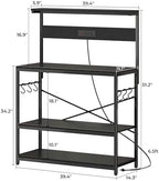 SUPERJARE Bakers Rack with Power Outlets, Microwave Stand, 39.4 X 14.3 Inch Larger Desktop, Kitchen Storage Rack with Adjustable Middle Shelf, 6 S-Shaped Hooks, Coffee Bar Stand, Black - Image 7