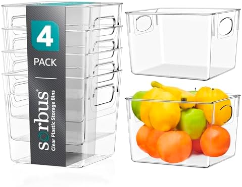 Sorbus Fridge Organizers and Storage, Clear Plastic Bins (Medium, 4 Pack) by Sorbus