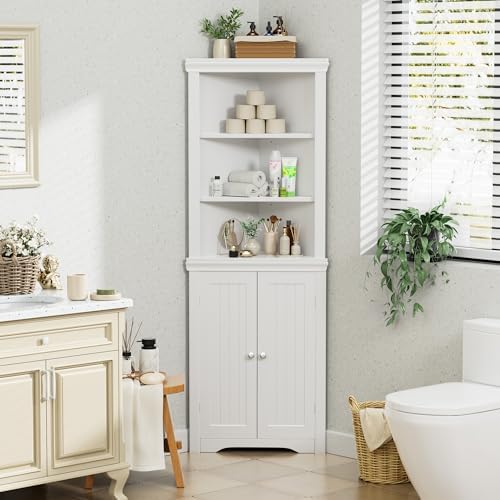 Flamaker Corner Cabinet, Freestanding Corner Shelf for Bathroom, White - Image 3