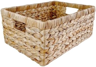 Large Handwoven Water Hyacinth Storage Wicker Basket with 2 Handles - Brown by Pixoframe
