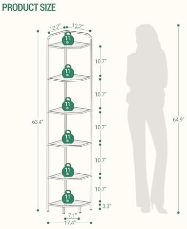 Hzuaneri Corner Shelf Stand, 6-Tier Glass Bookshelf Bookcase, Plant Stand - Image 2