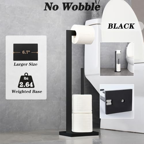 GERZWY SUS 304 Stainless Steel Toilet Paper Holder, Free Standing Lavatory Pedestal Toilet Paper Stand with Reserve, Matte Black DZY004-BK - Image 4