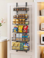Delamu Over the Door Pantry Organizer, 6 Tier Pantry Door Organizer with Adjustable Basket, Door Spice Rack Seasoning Organizer, Metal Hanging Pantry Organizers and Storage for Kitchen,15.3" Black by DELAMU