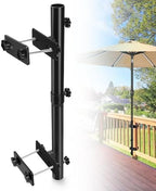 ZZM Patio Umbrella Holder for Deck Railing, Adjustable Deck Umbrella Mount Outdoor, Attachable to Railing Mounting Brackets - Upgraded 3 Screws to Secure Umbrella Handle, Maximizes Deck Space (Dark) by ZZM