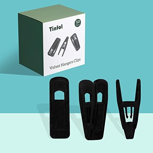 Tinfol 50pc Velvet Hanger Clips, Black Strong Finger Flocked Clips, Large Opening Clip Clothes Pin, Pants Hangers Clip for Thin Clothes Hangers - Image 6
