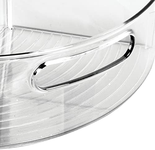 mDesign Plastic Lazy Susan Cabinet Storage Bin with Front Handle for Kitchen Countertop, Pantry, Shelf, Fridge Organization - Hold Food, Drinks, Snacks - Ligne Collection - 2 Pack - Smoke Gray Tint - Image 4