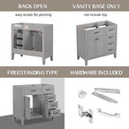 Flieks 36" Bathroom Vanity Without Sink, Cabinet Base Only, Bathroom Cabinet with Drawers, Solid Frame and MDF Board, Grey - Image 3